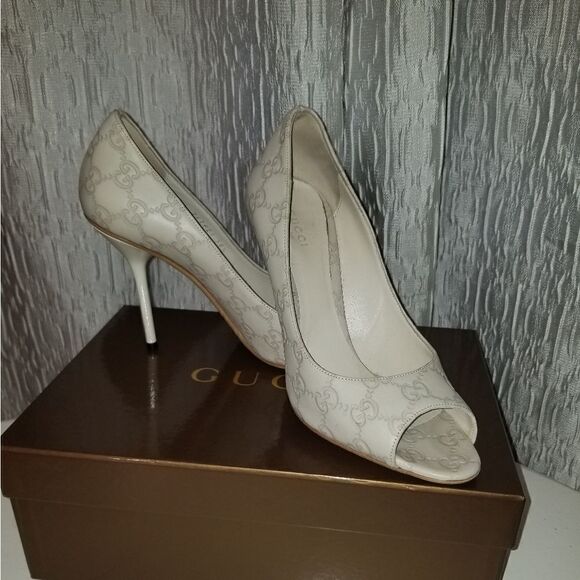 Gucci Guccissima GG Logo Pink Peep Toe Pumps Heels  authentic - Picture 6 of 16